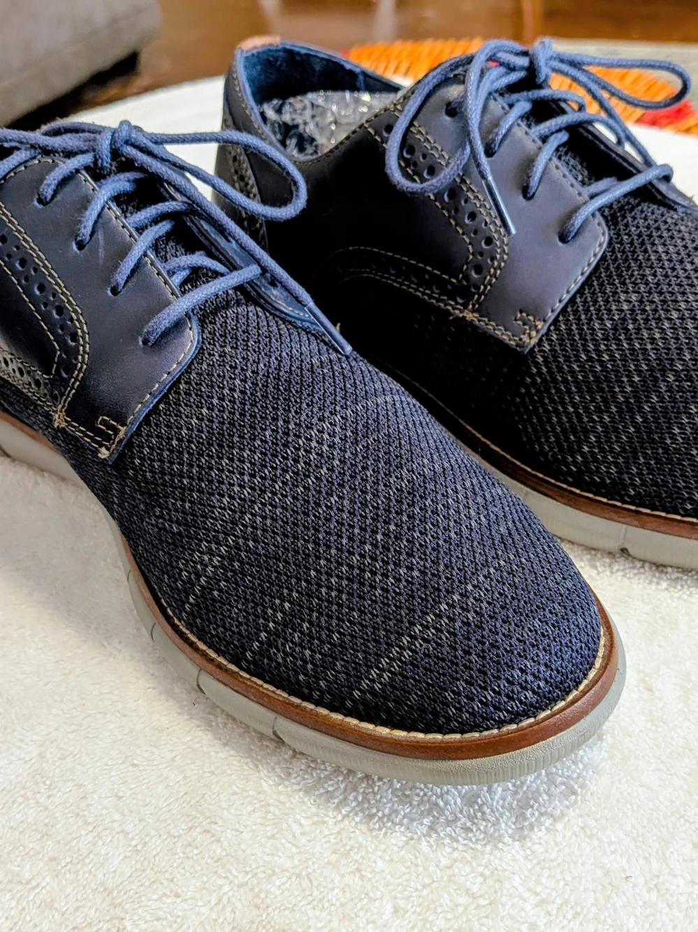 Johnston & Murphy Men's 9.5M Navy Mesh Leather Oxford Dress Casual